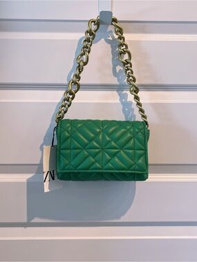 NWT Zara Quilted Green Shoulder Bag